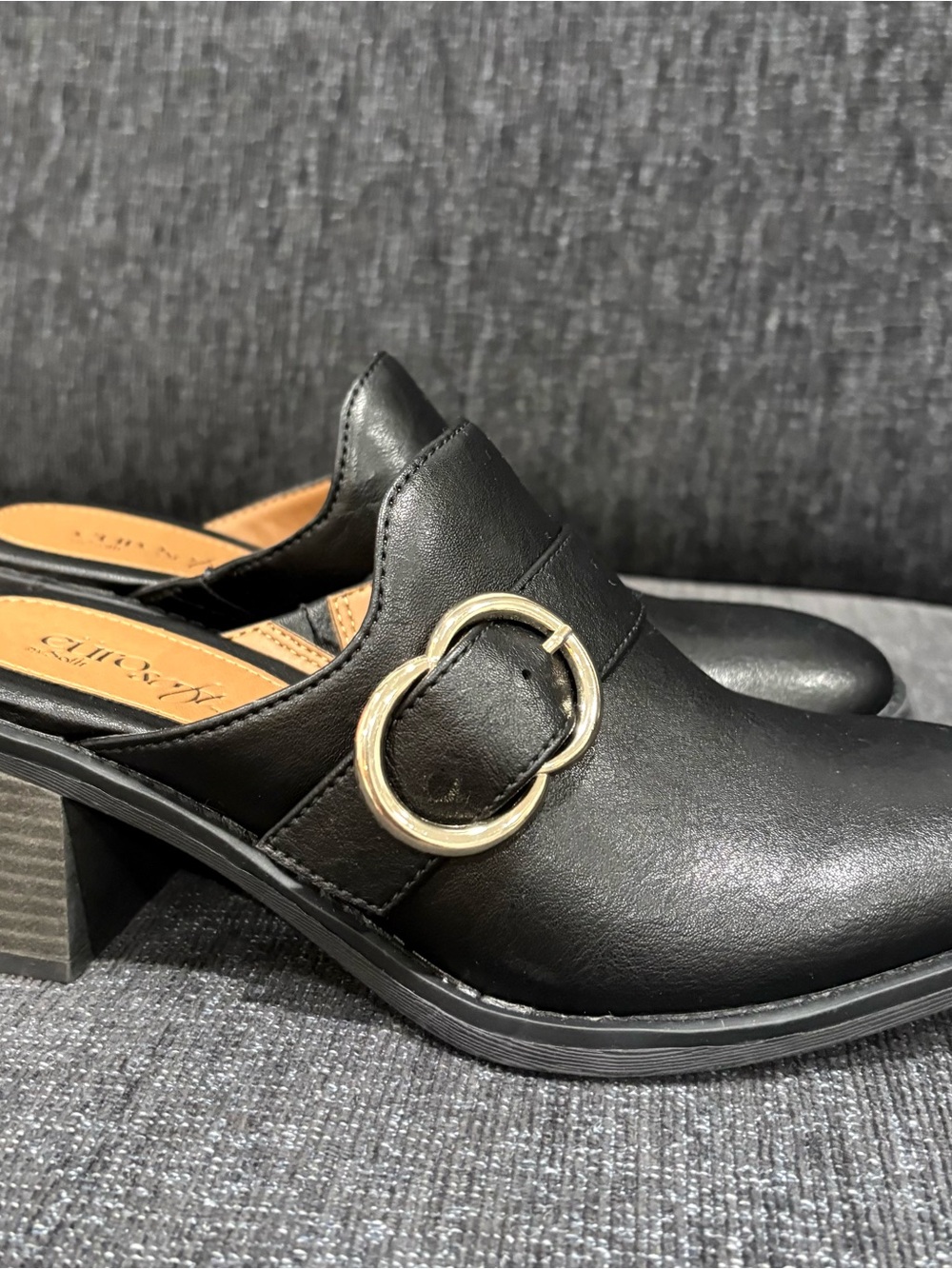 Sofft Black Slip-On Mule with Gold Ring Accent